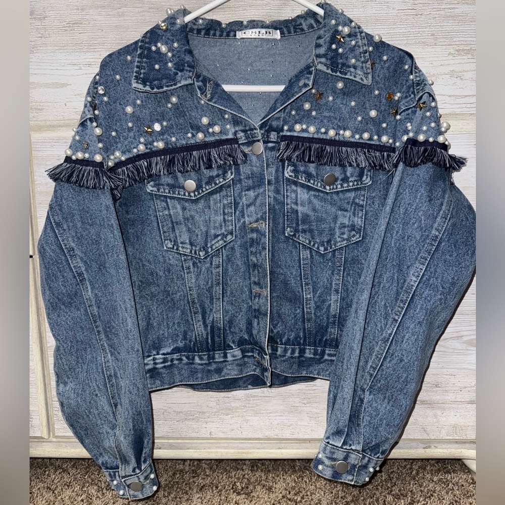 Western Vintage Denim Jean Jacket with Fringe
